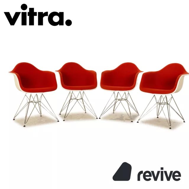 4er Ensemble Vitra Eames Plastic Armchair Tissu Chaise Rouge Orange Blanc Manger