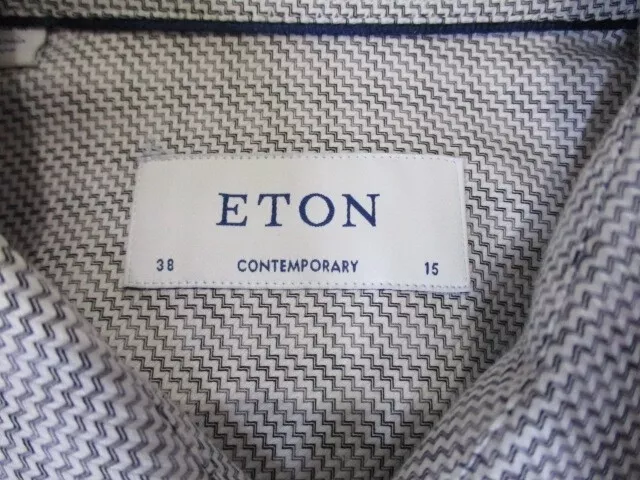 Eton Contemporary Textured Twill Dress Shirt Mens 38 15 Chevron Black White 3