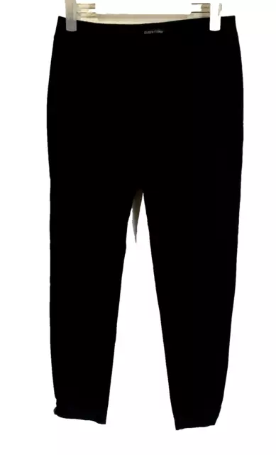 Eileen Fisher System Washable Stretch Crepe Slim Button Ankle Pants Black XS