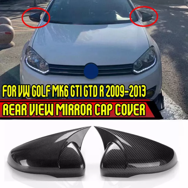 PAIR FOR VW Golf MK6 GTI GTD R 2009-2013 CARBON LOOK DOOR WING MIRROR COVER CAPS