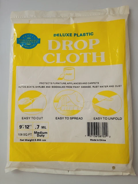 Plastic Drop Cloth, 0.7 mil, 9 ft x 12 ft, Protect Floors and Furniture NEW