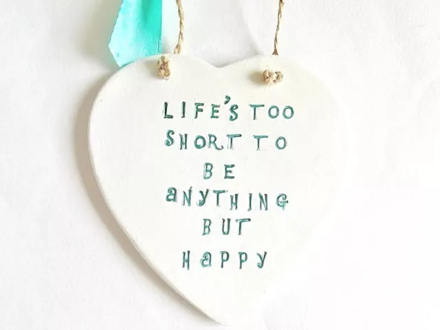 Be Happy Positive Life Quote Heart Ornament Plaque Home Decor Inspiring Gift
