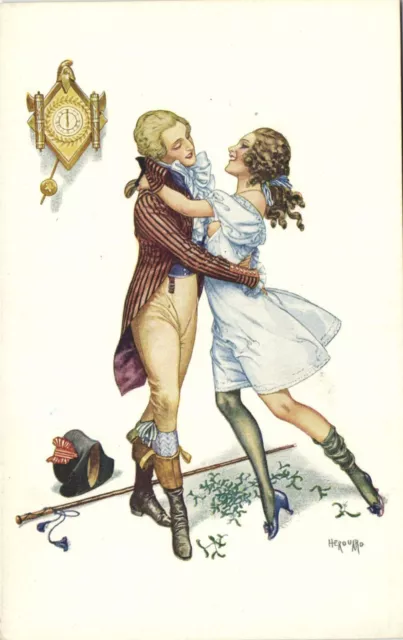 PC ARTIST SIGNED, HEROUARD, GLAMOUR, RISQUE, HAPPY, Vintage Postcard (b50276)