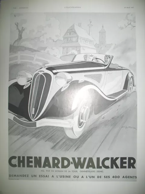 Chenard-Walcker Automotive Press Release Illustration Geo Ham Ad 1936
