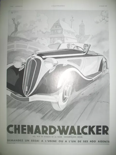 Publicite De Presse Chenard-Walcker Automobile Illustration Geo Ham Ad 1936