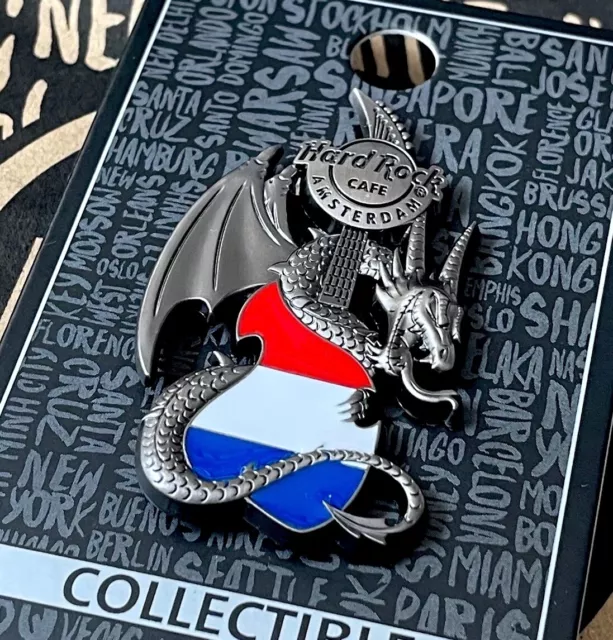 Hard Rock Cafe AMSTERDAM HRC • dragon and flag guitar global 3D core series pin