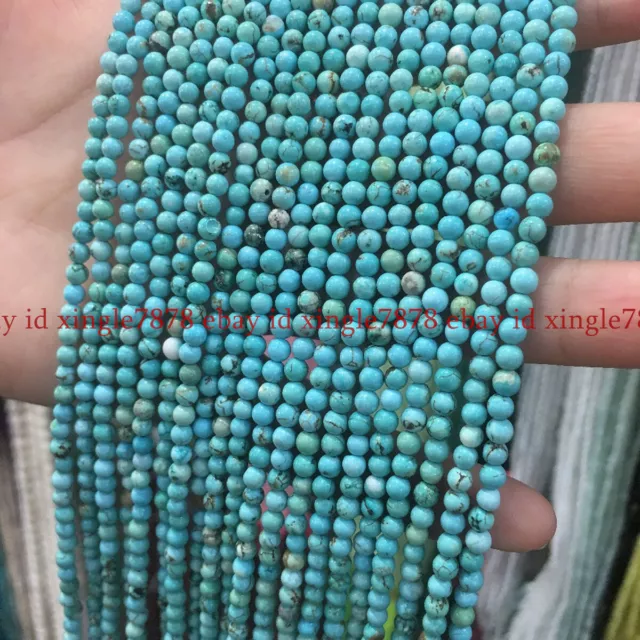 Pretty 4mm Small Natural Blue Turquoise Round Gemstone Loose Beads 15" AAA+