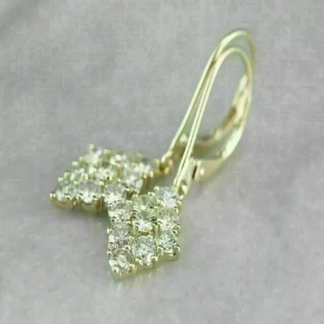 3 Ct Round Cut lab Created Diamond Drop & Dangle Earrings 14k Yellow Gold Plated