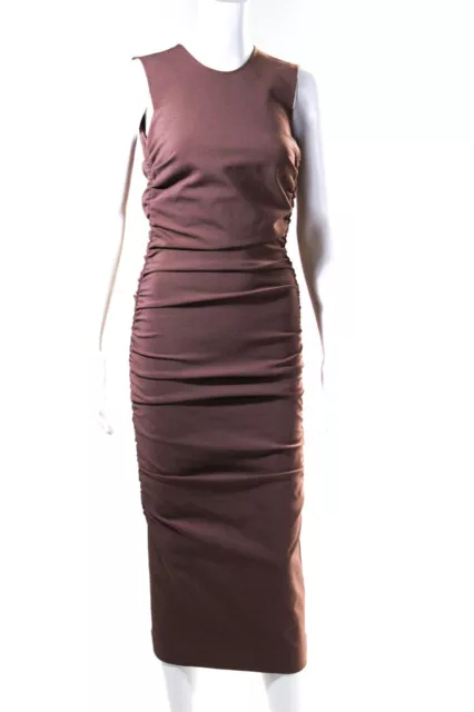Dolce & Gabbana Womens Sleeveless Ruched Body Con Dress Brown Size EUR 36