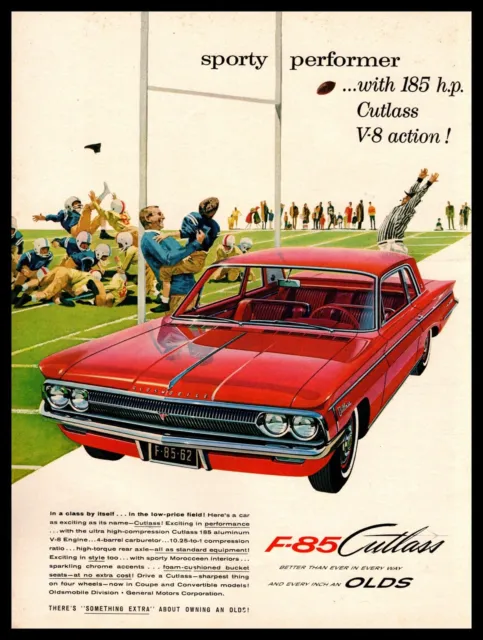 1962 Oldsmobile Cutlass F-85 V-8 185HP Football Game Field Goal Referee Print Ad