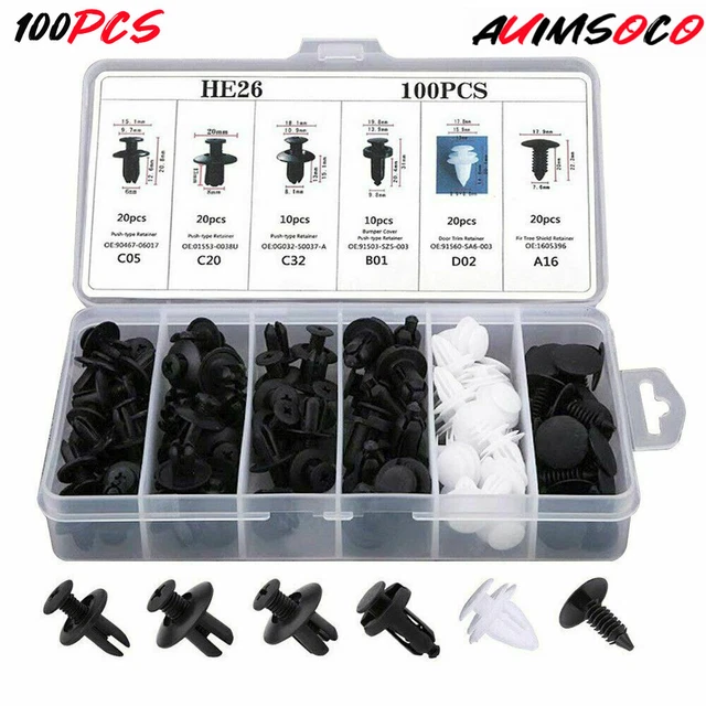 100pcs Retainers Clips Car Fasteners Push Pin Plastic Rivet Bumper Fender Engine