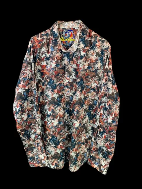 Robert Graham Shirt L Large Mens Abstract Floral Print Flip Cuff Sport 2