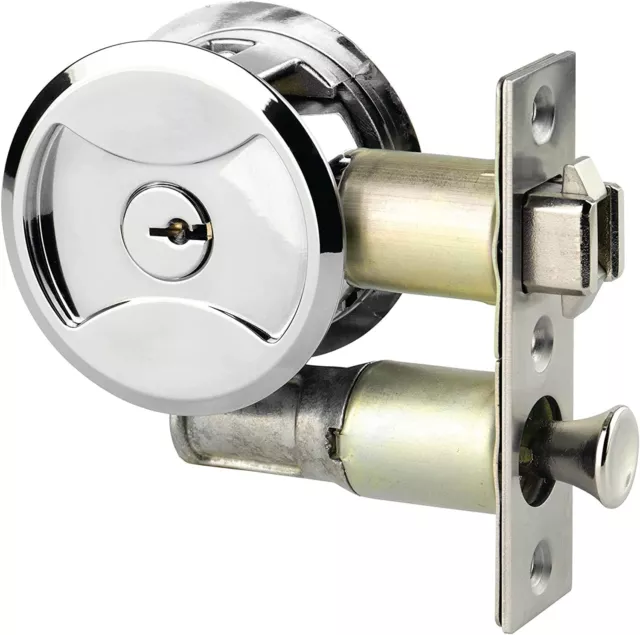 Lockwood Keyed Pocket Door Lock Cavity Sliding Door Entrance Set - Chrome Plate