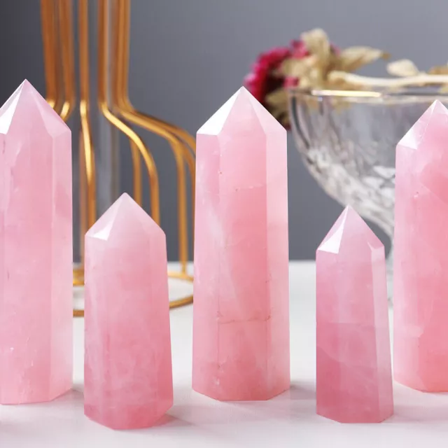 Natural Crystal Pink Rose Quartz Point Healing Obelisk Wand Rocks Lucky Stone