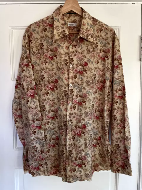 PAUL SMITH Shirt Mens Large Floral Button Down Shirt Made in Italy Cottage Roses