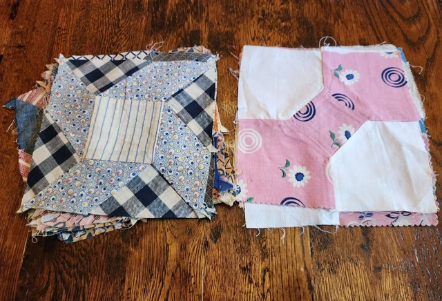 20 Vintage Quilt Blocks Hand Stitched "Bow Tie" "Pin Wheel"