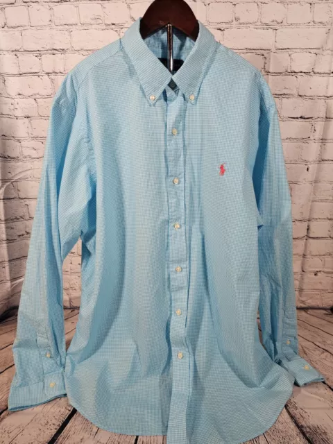 Ralph Lauren Shirt Mens XL Blake Blue White Gingham Plaid Check Pink Pony Button