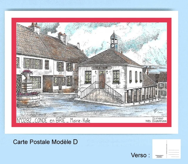 CP D 02082 POSTCARD DRAWING red tower 02 CONDE EN BRIE