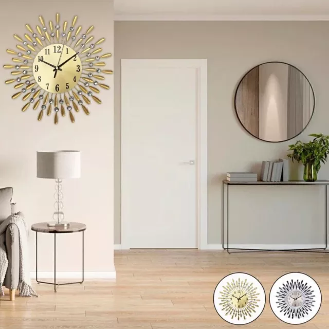 38cm Large Round Living Modern Bedroom Diamond Clock Crystal Wall Clock Silent 2