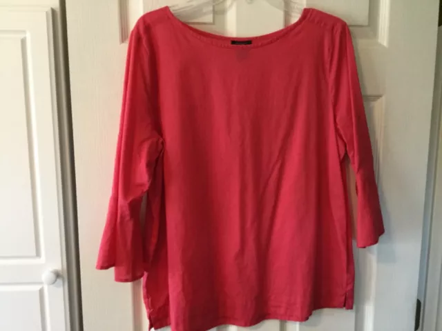 Ann Taylor 3/4 Bell Sleeve Cotton Top Size Large pink