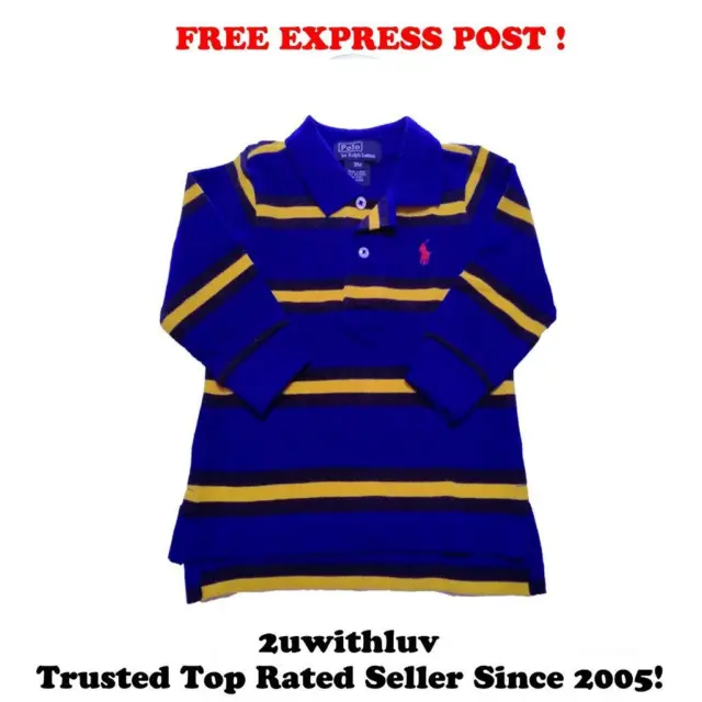 Ralph Lauren Baby Striped Cotton Polo Long Sleeve Shirt Sz 9M 12M *Free Express