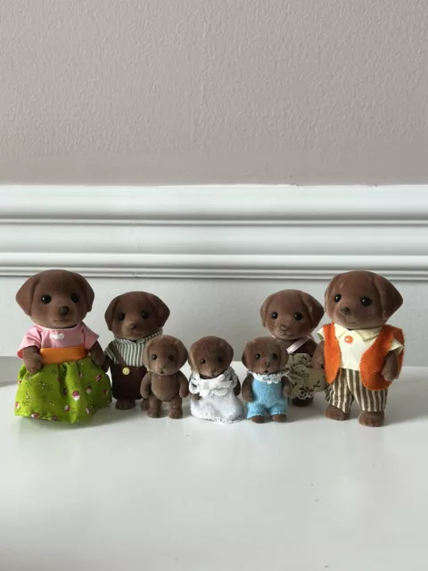 Calico Critters Chocolate Lab Family Of 7! Rare