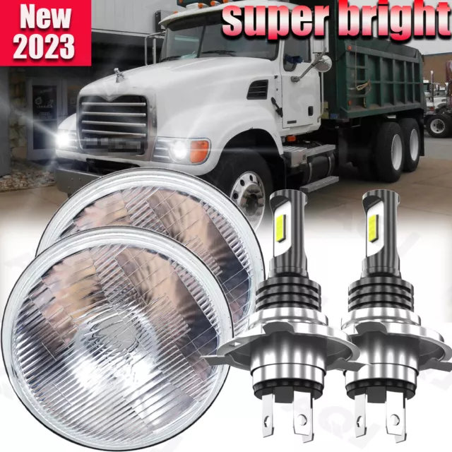 Pair for Mack Granite CV713 Dump Trucks 7" inch Round Led Headlights headlamp