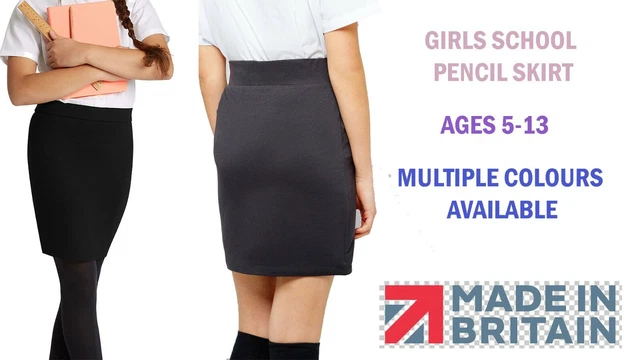 Girls Plain School Skirt Knee Length Pencil Skirt Uniform Kids Skirt Ages 5-13