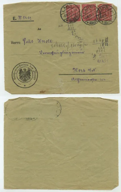 88473 - Mi.Nr. 24 - Vorderseite - Reichsministerium des Inneren - Lahr 3.10.1921