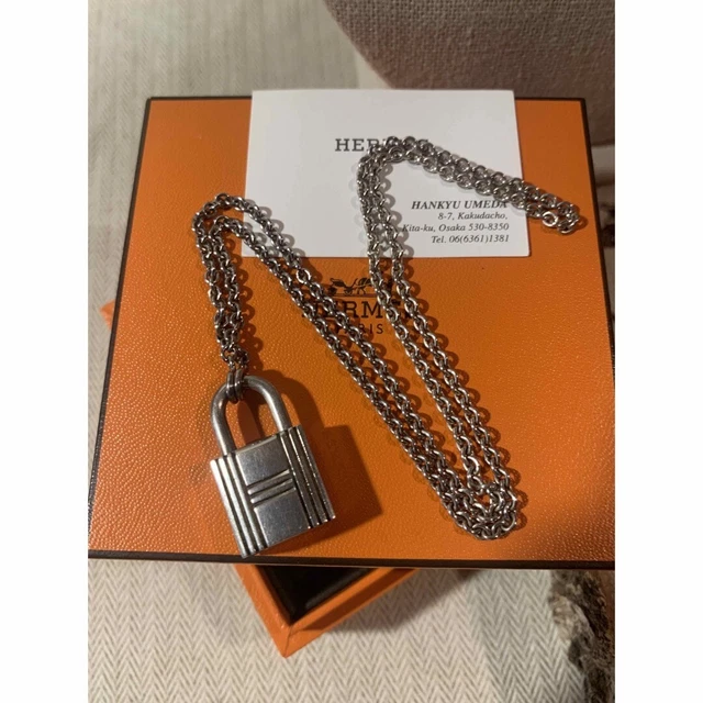 Authentic HERMES Cadena Motif Pendant Necklace Sterling Silver Used Japan