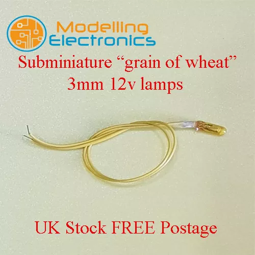 10 x Subminiature Grain of Wheat Bulb / Lamp 12v 3mm 120mm wire leads.