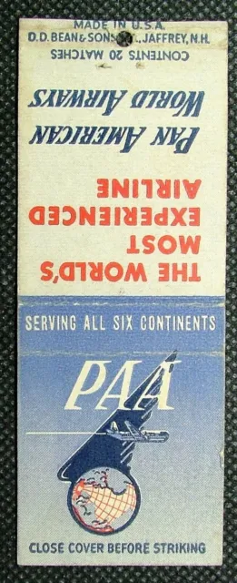 Matchbook PAA Pan American World Airways Made in USA Dean Jaffrey BK674