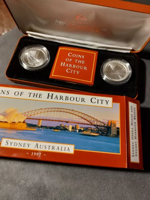 1997 $10 Harbour City  Sydney Australia 2 Coins Silver Set