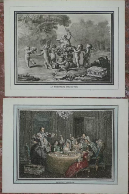 lot de 2 Gravures anciennes Champagne Pol Roger