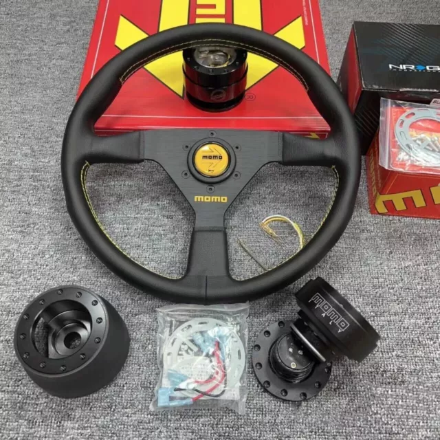 MOMO Veloce Racing V1 350mm 14' Genuine Leather Sport Steering Wheel yellow butt