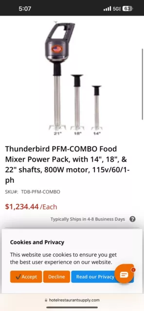 Thunderbird PFM-COMBO Handheld Mixer Immersion Stick Blender 3 Shafts