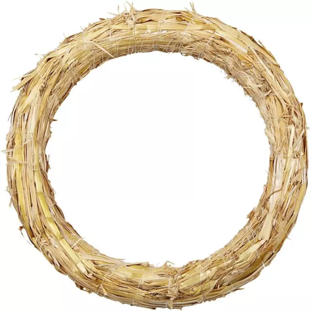 Christmas Wreath Natural Straw Round Shaped Golden Decorations Flora Crafts 27cm