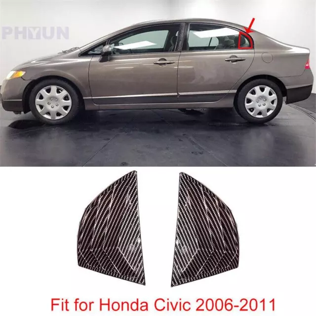 2x Carbon Fiber Look Rear Side Vent Window Trim Covers For 2006-2011 Honda Civic