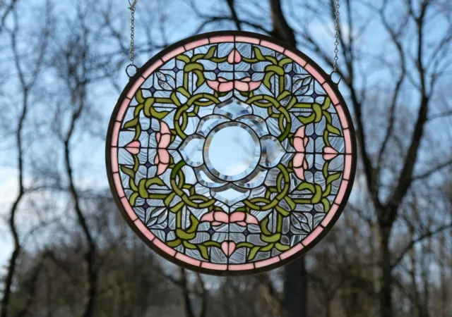 19.75" Dia Colorful Handcrafted Stained Glass Round Window Panel