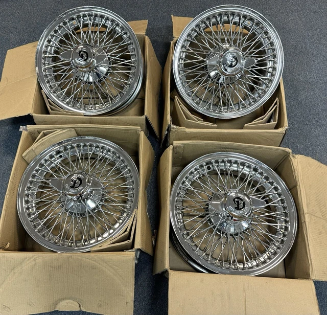DAIMLER CHROME Wire Wheels 15 X 5 EXCELLENT With NEW Spinners Set Of 4