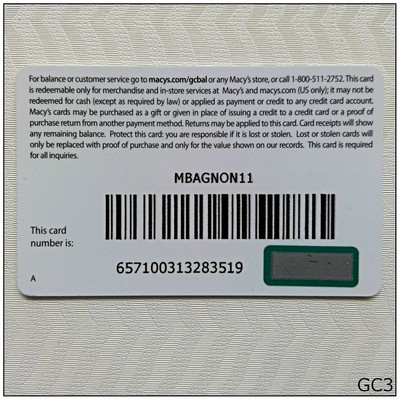 MACY'S NO VALUE Collectable Only Gift Card (GC3) 6.40