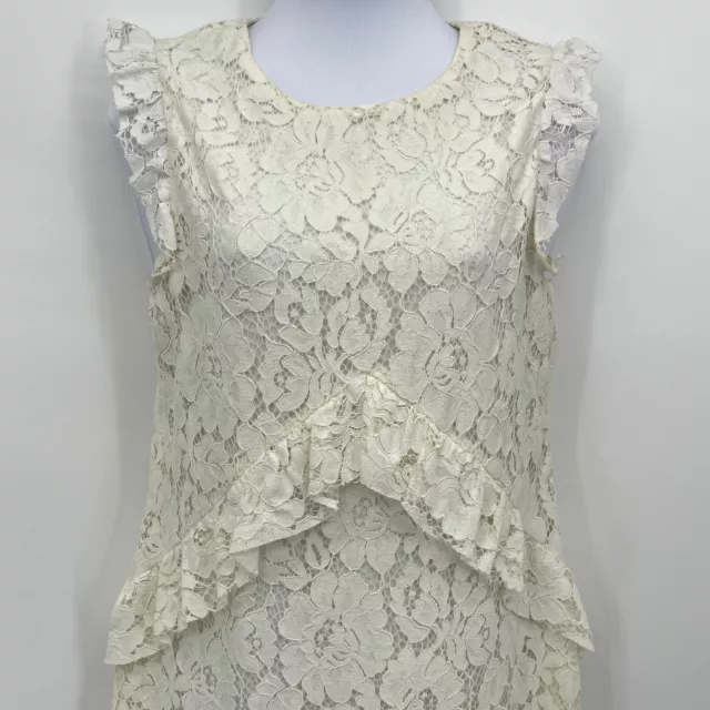 Charles Henry Ivory Ruffle Lace Overlay Sleeveless Sheath Dress Wedding Womens S 3