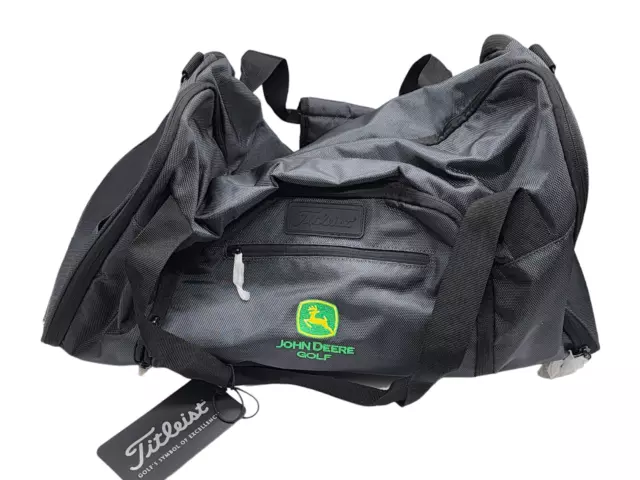 John Deer Golf Titleist Duffle Bag Black Embroidered Logo Green Zip NEW W/ TAGS