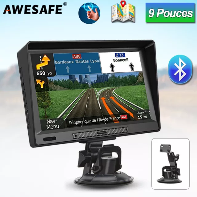 Awesafe 9 "POI de navigation GPS pour Voiture avec pare-soleil et Bluetooth