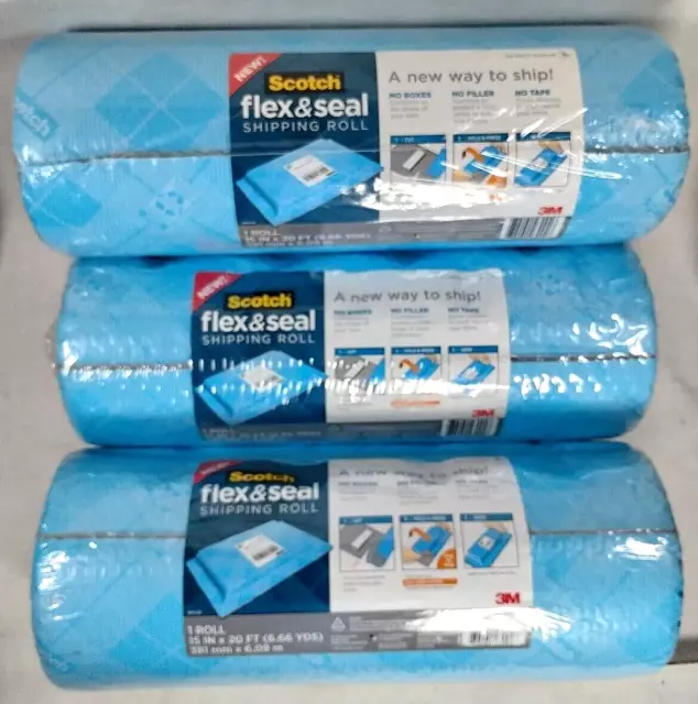 LOT of 3 SCOTCH Flex and Seal Shipping Roll 15" X 20 Feet 6.66 YDS
