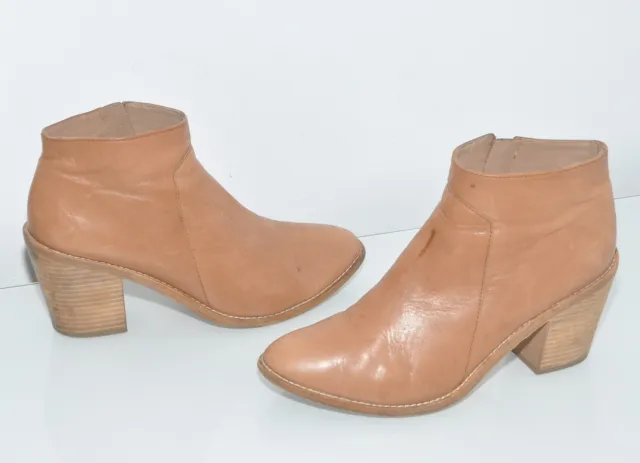 Country Road Tan Genuine All Leather Women's Cuban Heel Ankle Boots Size 40