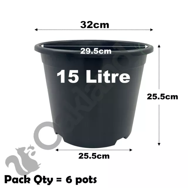 15 Litre Black Plant Pots Plastic Round Flower Pot  L LT High Quality Qty = 6