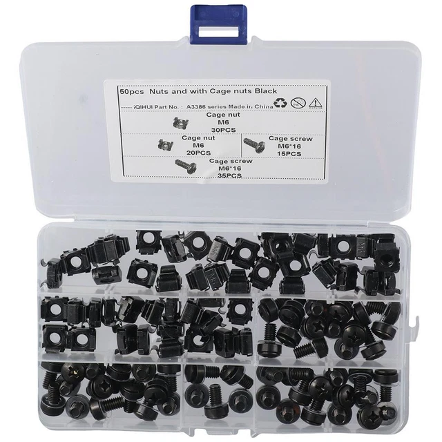 50 Pack M6 X 16 Mm Rack Mount Cage Nuts Screws Washers Stainless Steel Black