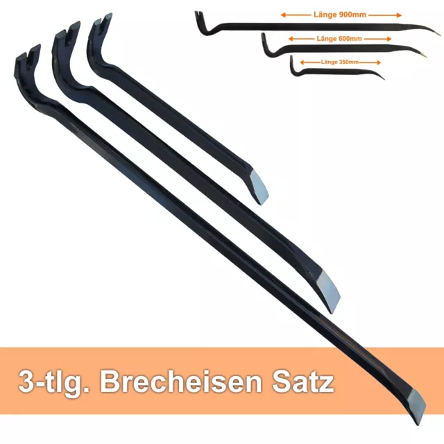 Brecheisen Nageleisen 3-tlg. Satz Brechstange 35-60-90cm Kuhfuß Nagelklaue