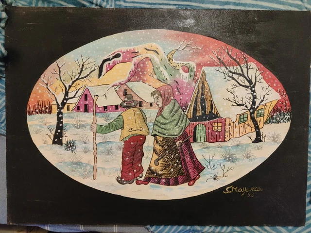 Tableau Naïf Pedro CORSOVIC - Huile Sur Toile Encadrée, 52x42cm, Multicolore